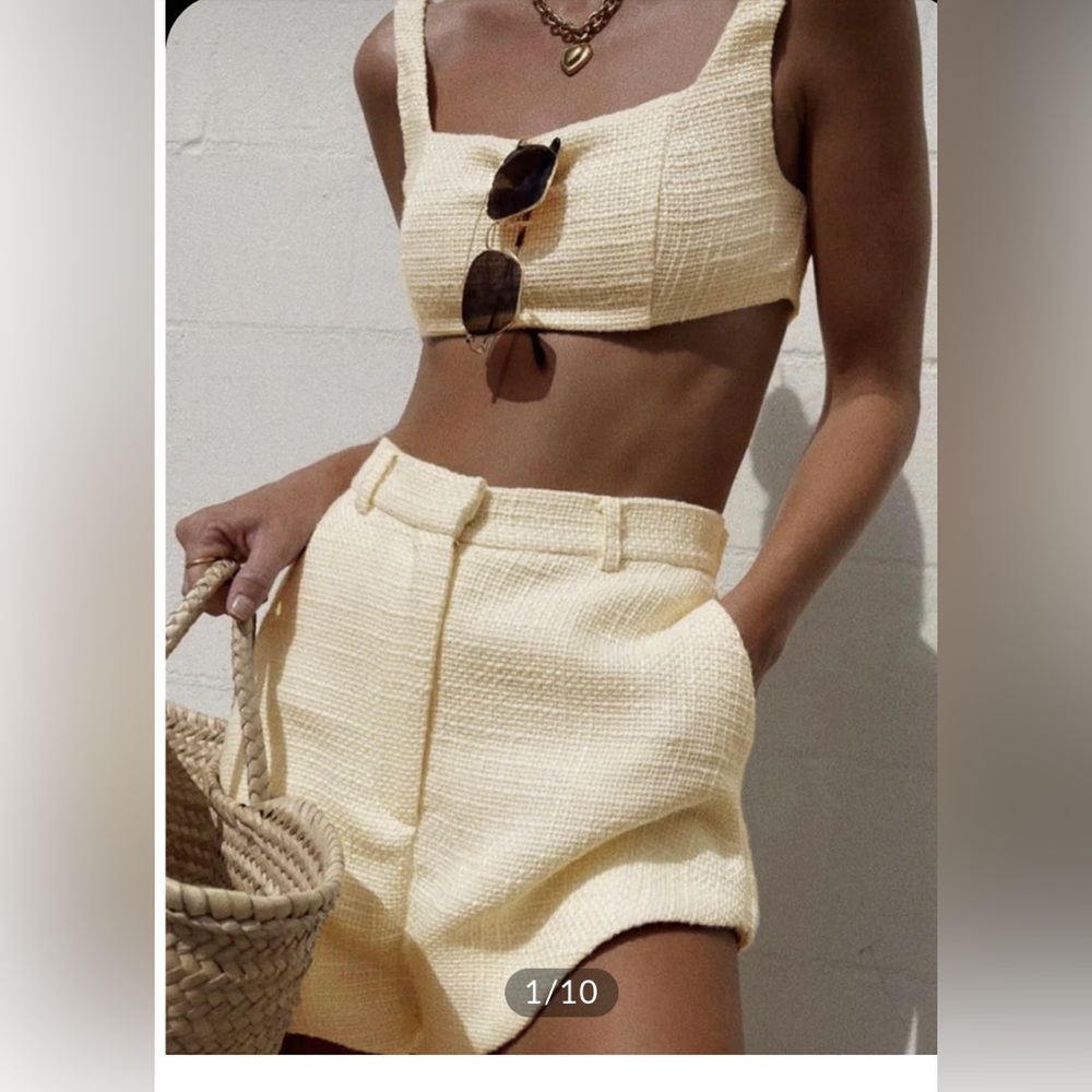 Commense Tweed Short Set with Pearls Off White size M